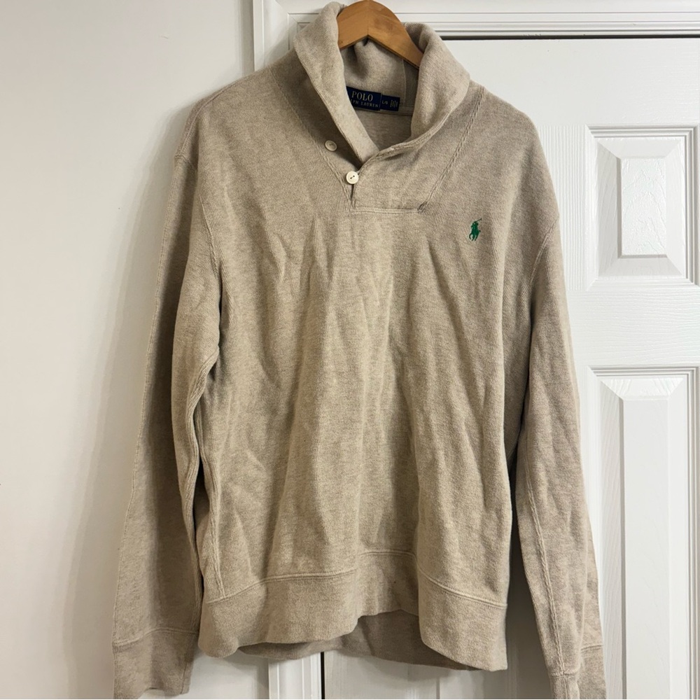 Polo Ralph Lauren Luxury Jersey Shawl-Collar Pullover Mens L Dune Heather
